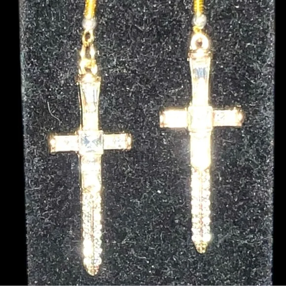 Elegant Gold Cross Earrings - Picture 4 of 4